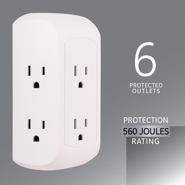 GE Pro 6-Outlet Surge Protector With Adapter Space Outlets, White